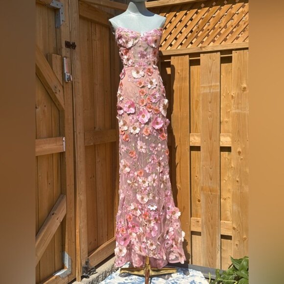🆕 BRONX & BANCO 🧿 NWOT Jasmine Floral-Appliqued Gown, Pastel Pink Sz S US 4 - Picture 10 of 15